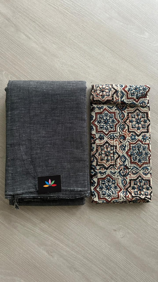 Plain Cotton Saree with Contrast Blouse-19948-19949