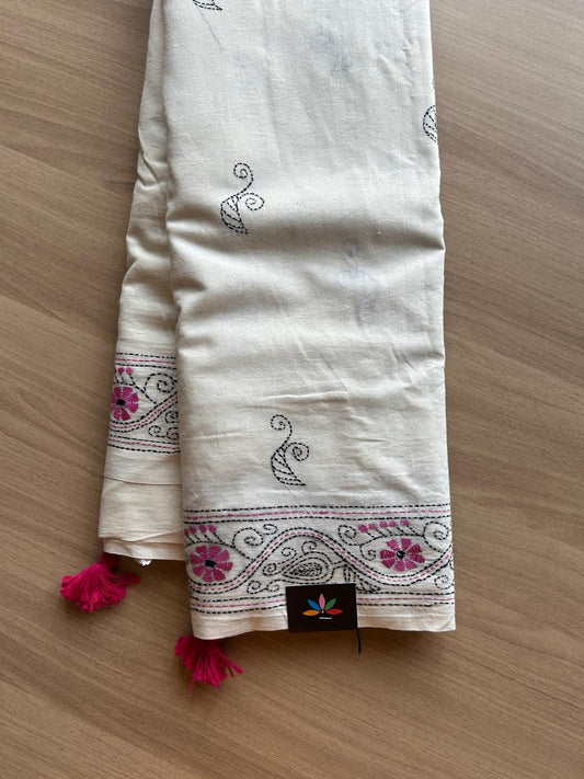 Kantha Stitch Cotton Saree -21974