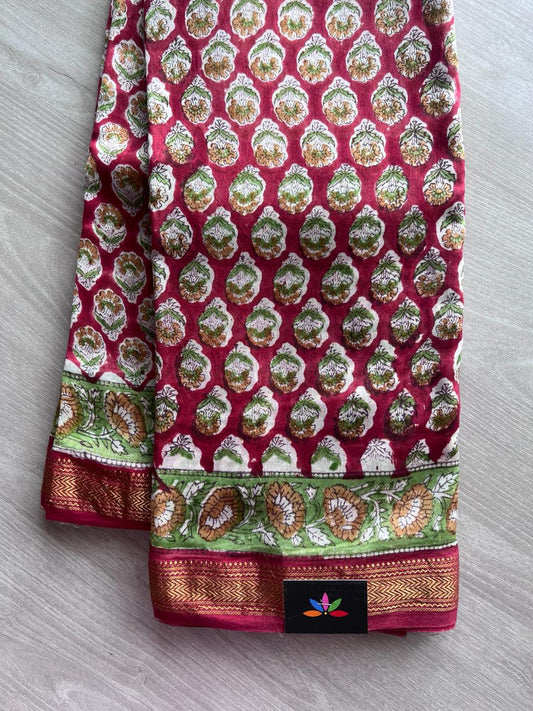 Handblock Printed Maheshwari Border Silk Cotton Saree-4923