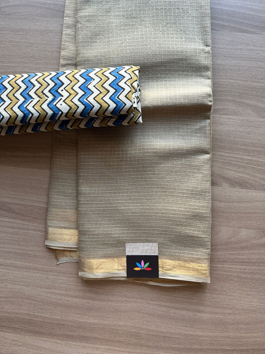 Zari Border Plain Kota Cotton Saree Paired with Contrast Blouse-20085