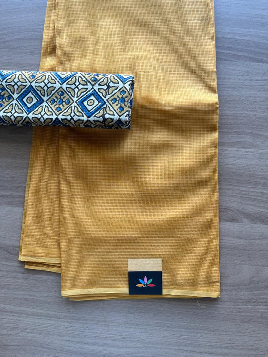 Plain Kota Cotton Saree Paired with Contrast Blouse-20122