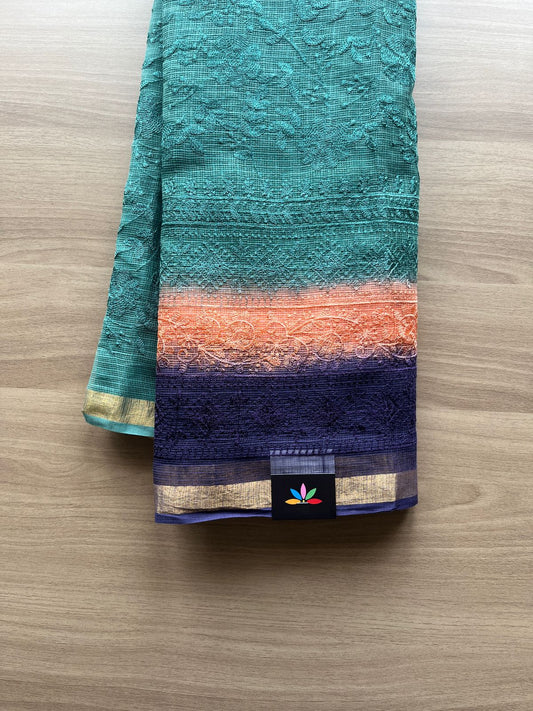 Tricolor All Over Machine Embroidered Kota Saree -20194