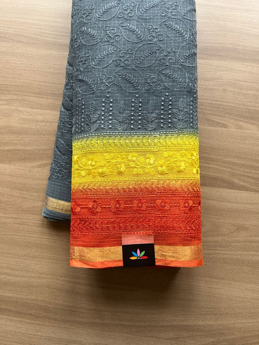 Tricolor All Over Machine Embroidered Kota Saree -20196