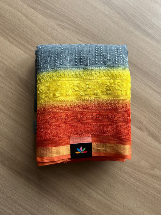 Tricolor All Over Machine Embroidered Kota Saree -20196