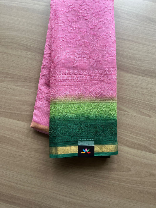 Tricolor All Over Machine Embroidered Kota Saree -20198