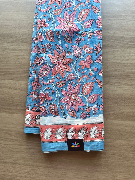 Handblock Printed Mul Cotton Saree -20299-20300