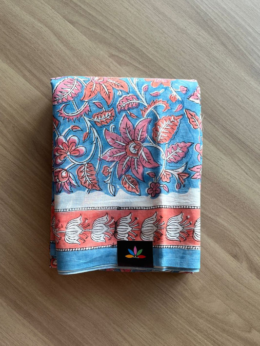 Handblock Printed Mul Cotton Saree -20299-20300
