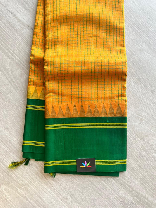 Handwoven Kattam Kanchi Korvai Silk Cotton Saree With Contrast Blouse And Pallu-203