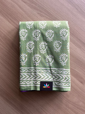 Hand Block Printed Fine Mul Cotton Saree -20333-20334