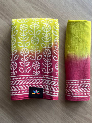 Hand Block Printed Fine Mul Cotton Saree -20343-20344