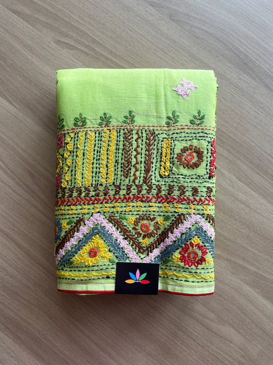Hand Embroidered Lambani Cotton Silk Saree Without Border -20425