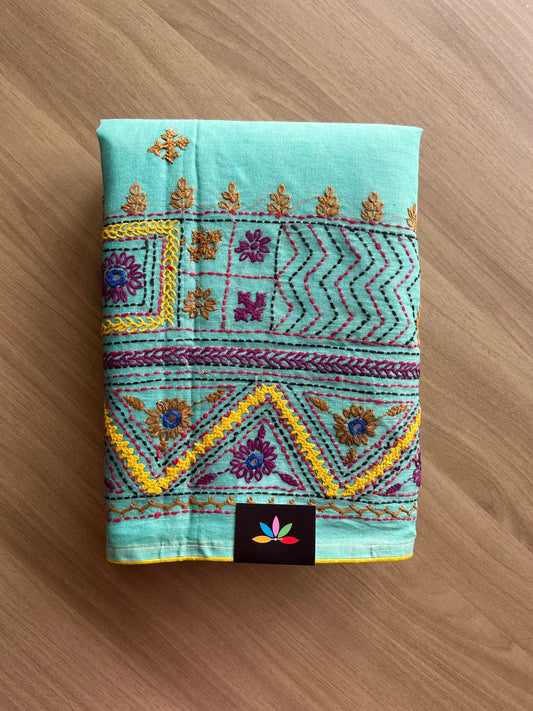 Hand Embroidered Lambani Cotton Silk Saree Without Border -20426