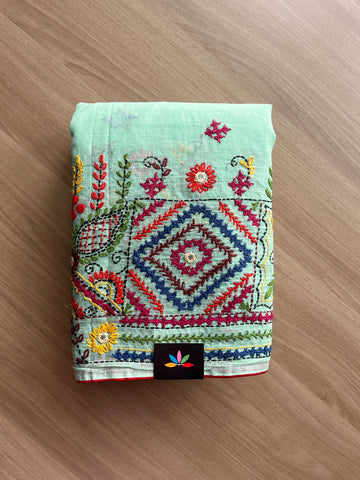 Hand Embroidered Lambani Cotton Silk Saree Without Border -20428