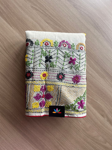 Hand Embroidered Lambani Cotton Silk Saree Without Border-20429