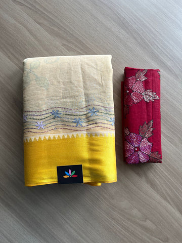 Hand Embroidered Lambani Cotton Silk Saree With Border-20433