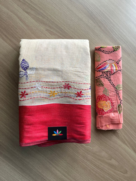 Hand Embroidered Lambani Cotton Silk Saree With Border-20435