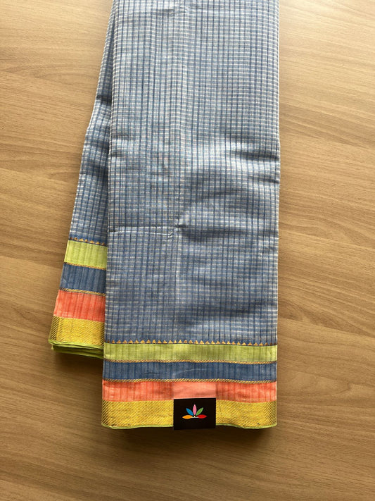 Handwoven Godavari Border Missing Checks Mangalagiri Cotton Saree-20560