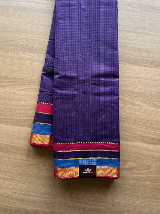 Handwoven Godavari Border Missing Checks Mangalagiri Cotton Saree-20561