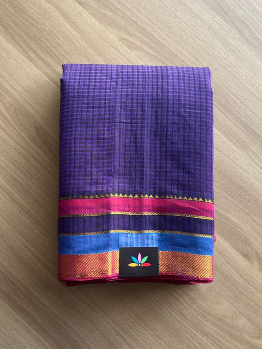 Handwoven Godavari Border Missing Checks Mangalagiri Cotton Saree-20561