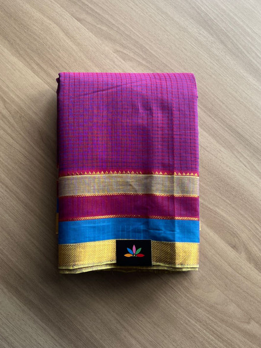 Handwoven Godavari Border Missing Checks Mangalagiri Cotton Saree-20563
