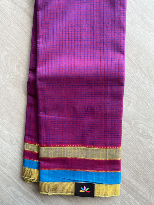 Handwoven Godavari Border Missing Checks Mangalagiri Cotton Saree-20563