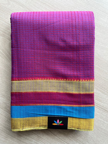 Handwoven Godavari Border Missing Checks Mangalagiri Cotton Saree-20563