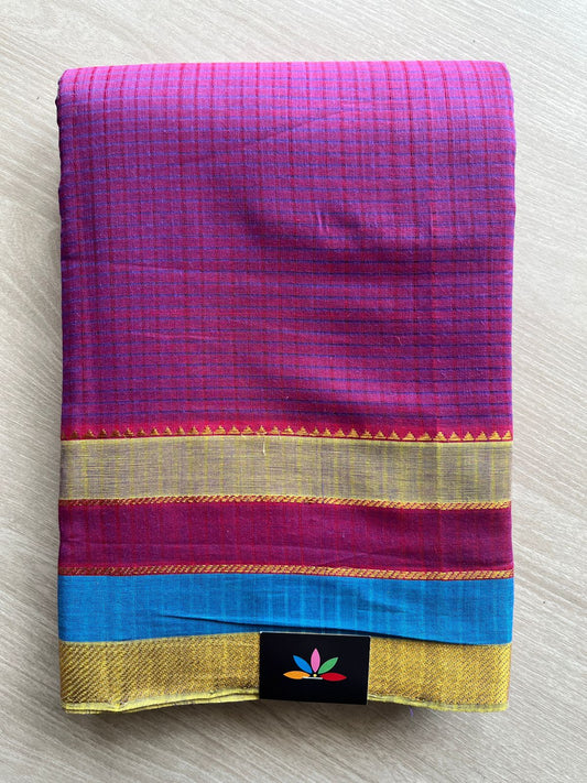 Handwoven Godavari Border Missing Checks Mangalagiri Cotton Saree-20563