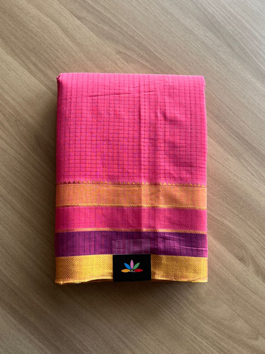 Handwoven Godavari Border Missing Checks Mangalagiri Cotton Saree-20566