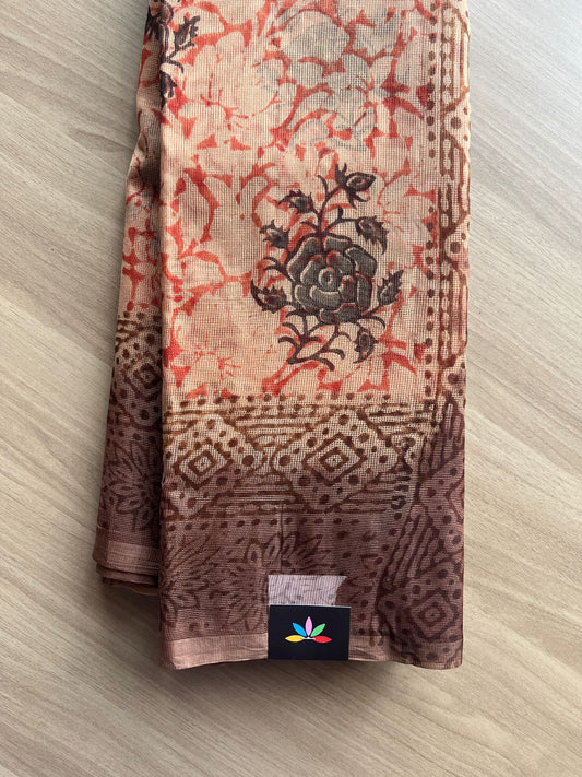 Block Printed Supernet Saree- 20574