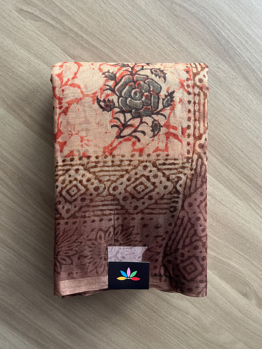 Block Printed Supernet Saree- 20574