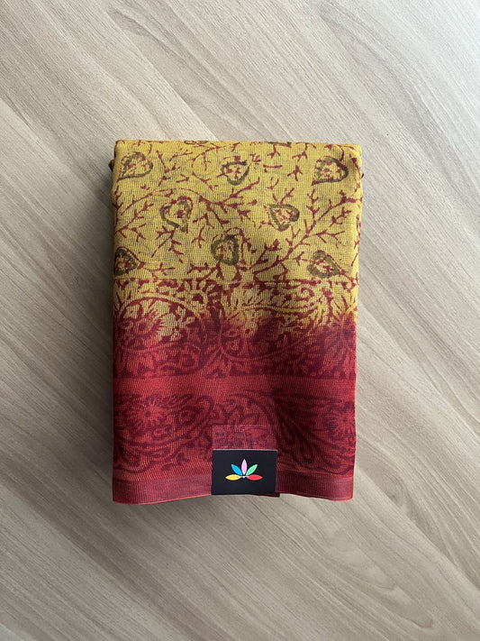 Block Printed Supernet Saree- 20576