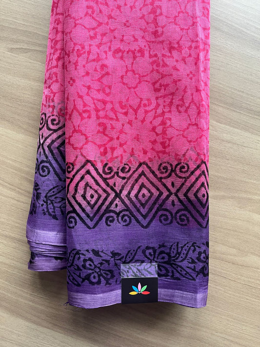 Block Printed Supernet Saree- 20577