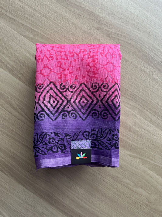 Block Printed Supernet Saree- 20577