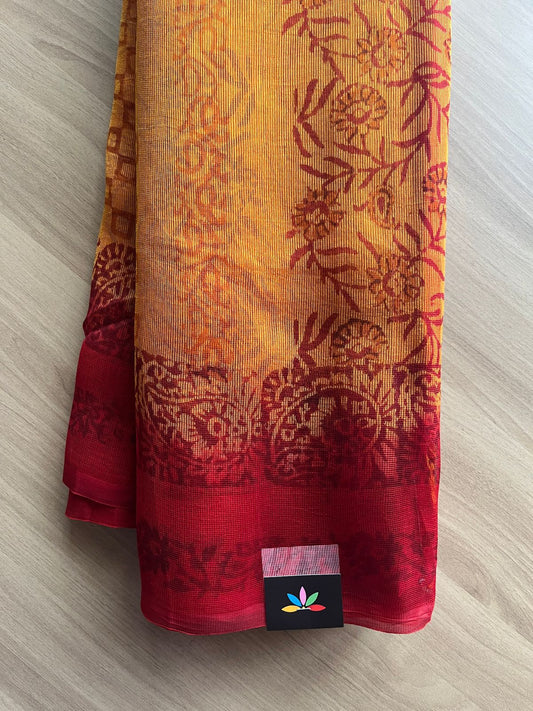 Block Printed Supernet Saree- 20578