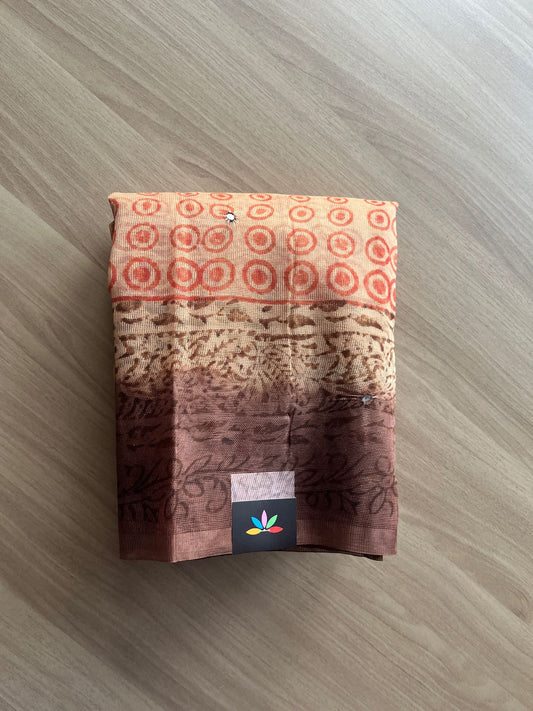 Block Printed Supernet Saree with Mirror Work - 20580