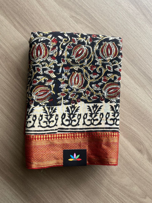 Kalamkari Handblock Printed Maheshwari Cotton Silk Saree -20581