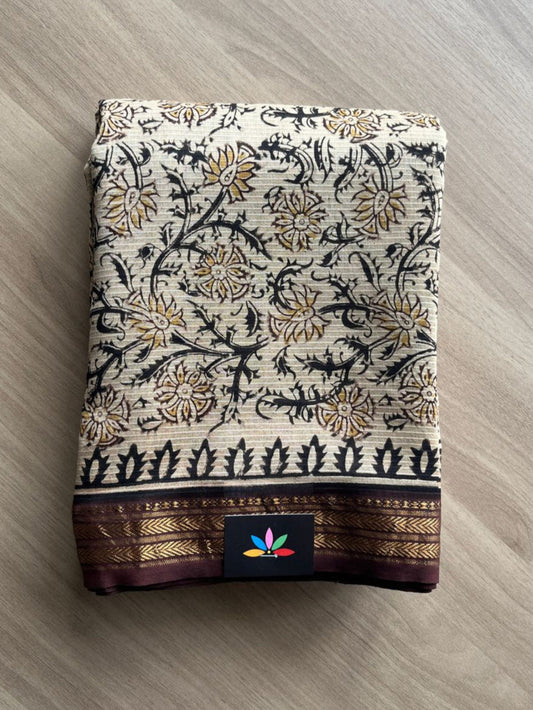 Kalamkari Handblock Printed Maheshwari Cotton Silk Saree -20582