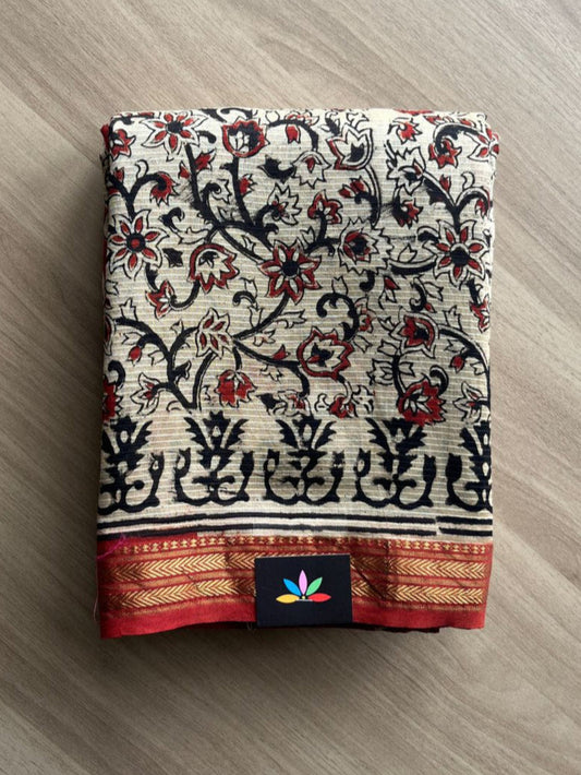 Kalamkari Handblock Printed Maheshwari Cotton Silk Saree -20583