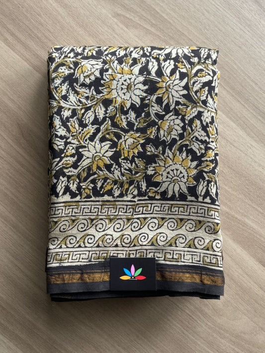 Kalamkari Handblock Printed Chanderi Cotton Silk Saree-20585