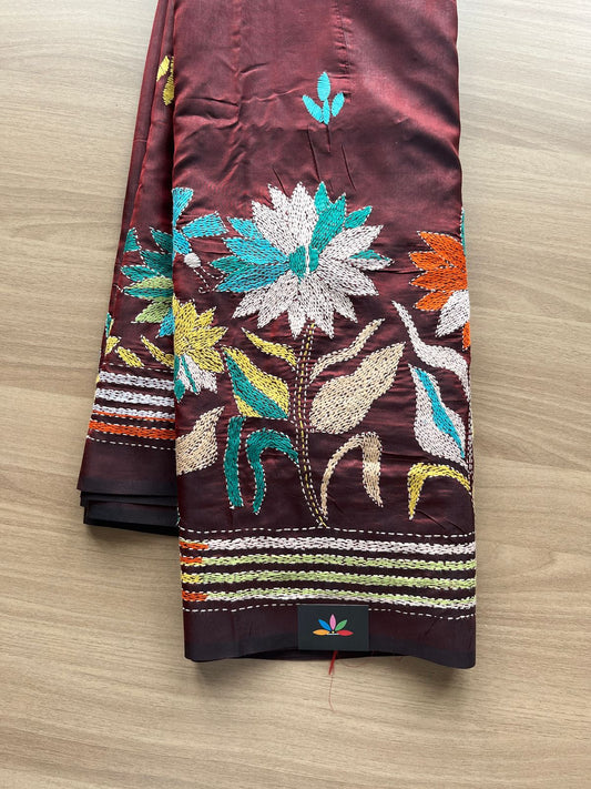 Kantha Stitch Semi Bangalore Silk Saree - 20625