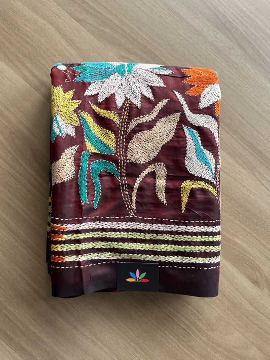 Kantha Stitch Semi Bangalore Silk Saree - 20625