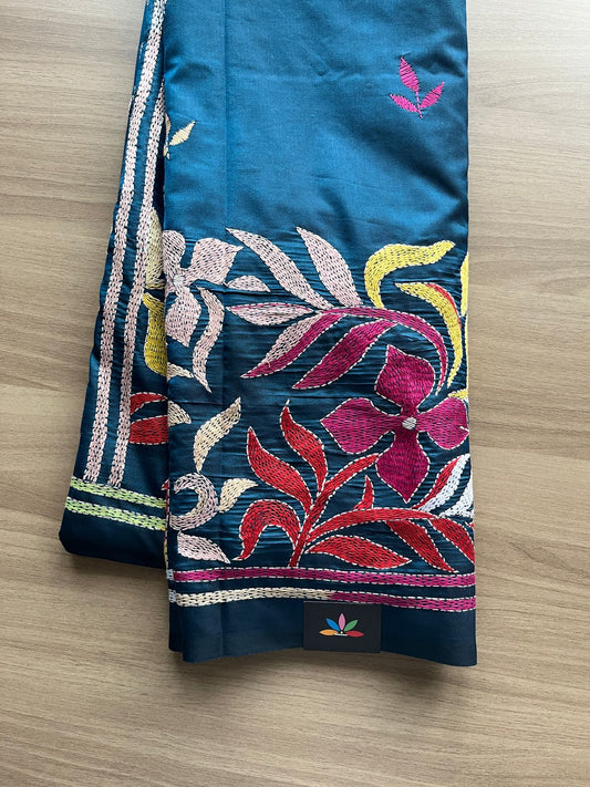 Kantha Stitch Semi Bangalore Silk Saree - 20629