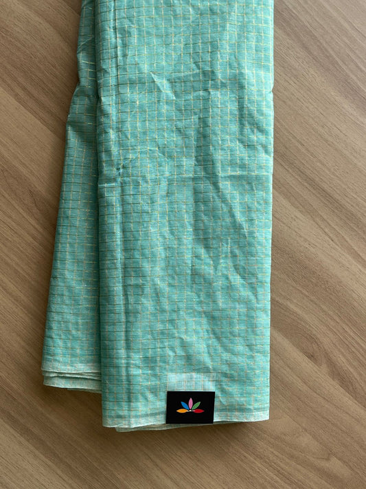 Simple Zari Checks Cotton Starched Saree (Without blouse) - 25937