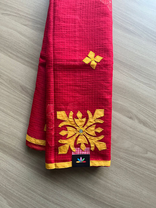 Appliqué work Kota Checks Saree (Without blouse) -20660
