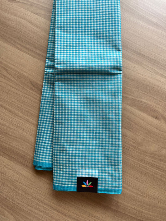Small Checked Cotton Starched Saree (Without blouse)- 23129- 23131