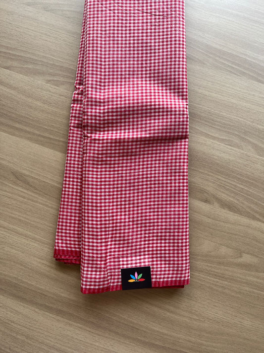 Small Checked Cotton Starched Saree (Without blouse)- 23118 - 23121