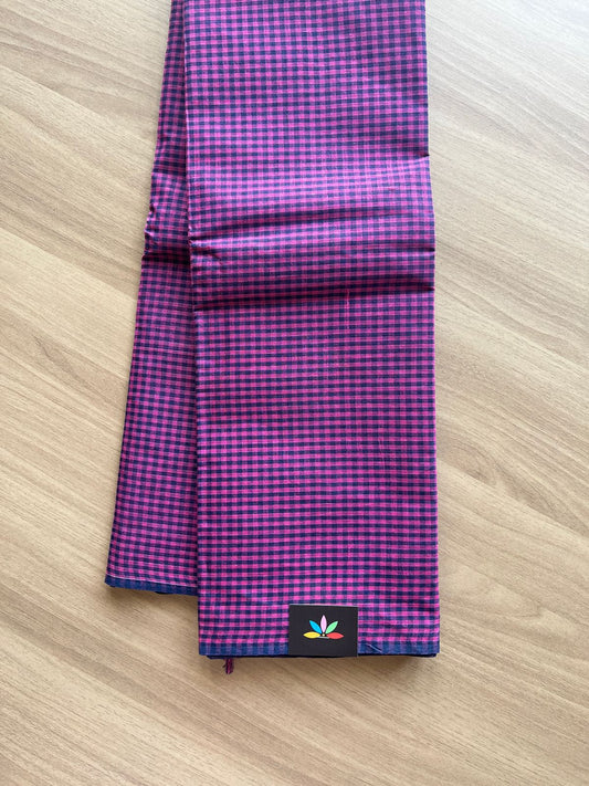 Small Checked Cotton Starched Saree (Without blouse)- 23114- 23117