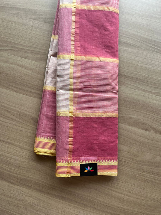 Simple Checked Cotton Starched Saree (Without blouse)- 23190- 23193