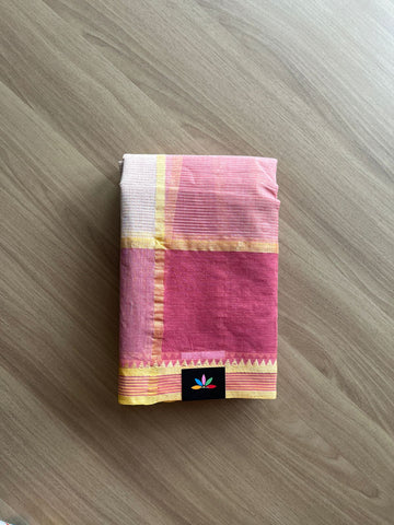Simple Checked Cotton Starched Saree (Without blouse)- 23190- 23193