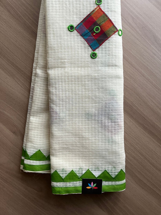 Appliqué work Kota Checks Saree (Without blouse) - 20701